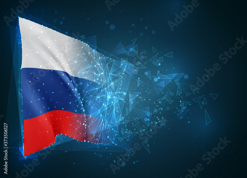 Russia   vector flag  virtual abstract 3D object from triangular polygons on a blue background