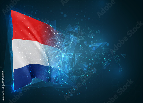 Netherlands   vector flag  virtual abstract 3D object from triangular polygons on a blue background