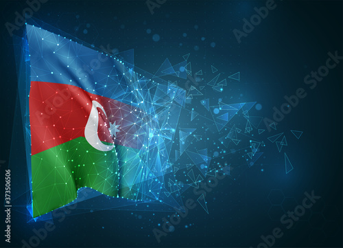  Azerbaijan  vector flag  virtual abstract 3D object from triangular polygons on a blue background
