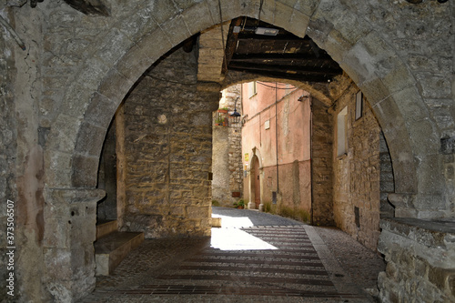 A narrow street among the old houses of Vallecorsa  a medieval village in the lazio region.