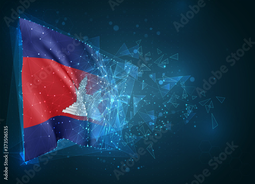  Cambodia  vector flag  virtual abstract 3D object from triangular polygons on a blue background