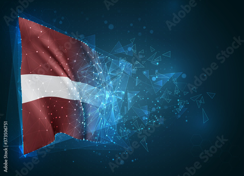 Latvia   vector flag  virtual abstract 3D object from triangular polygons on a blue background