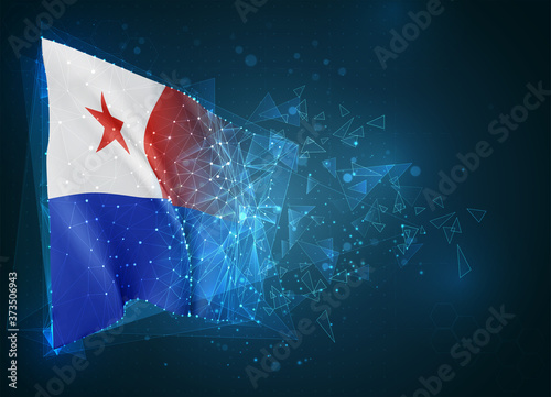 Chile,  vector flag, virtual abstract 3D object from triangular polygons on a blue background