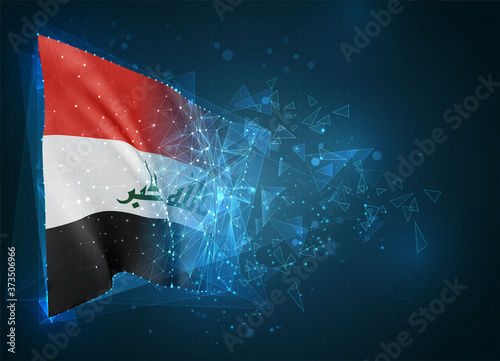 Iraq   vector flag  virtual abstract 3D object from triangular polygons on a blue background