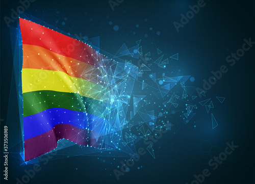 rainbow,  vector flag, virtual abstract 3D object from triangular polygons on a blue background