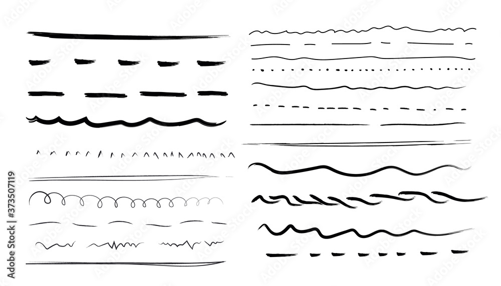 Hand drawn doodle lines. Set of artistic pencil brushes. Lines hand drawn vector set isolated on white background. 