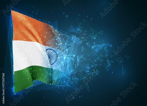 India   vector flag  virtual abstract 3D object from triangular polygons on a blue background