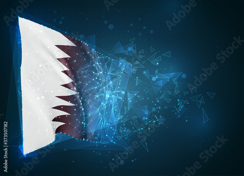 Qatar,  vector flag, virtual abstract 3D object from triangular polygons on a blue background