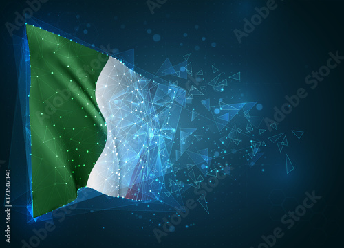 Italy, vector flag, virtual abstract 3D object from triangular polygons on a blue background