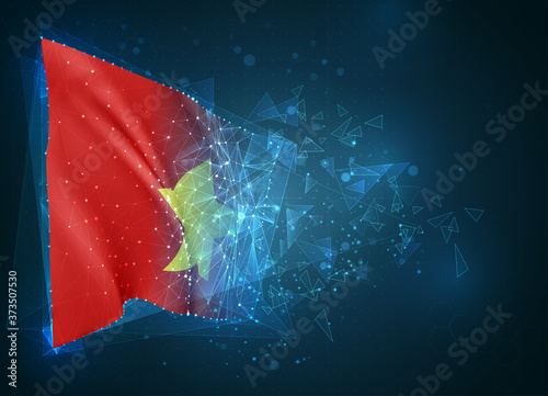 Vietnam   vector flag  virtual abstract 3D object from triangular polygons on a blue background