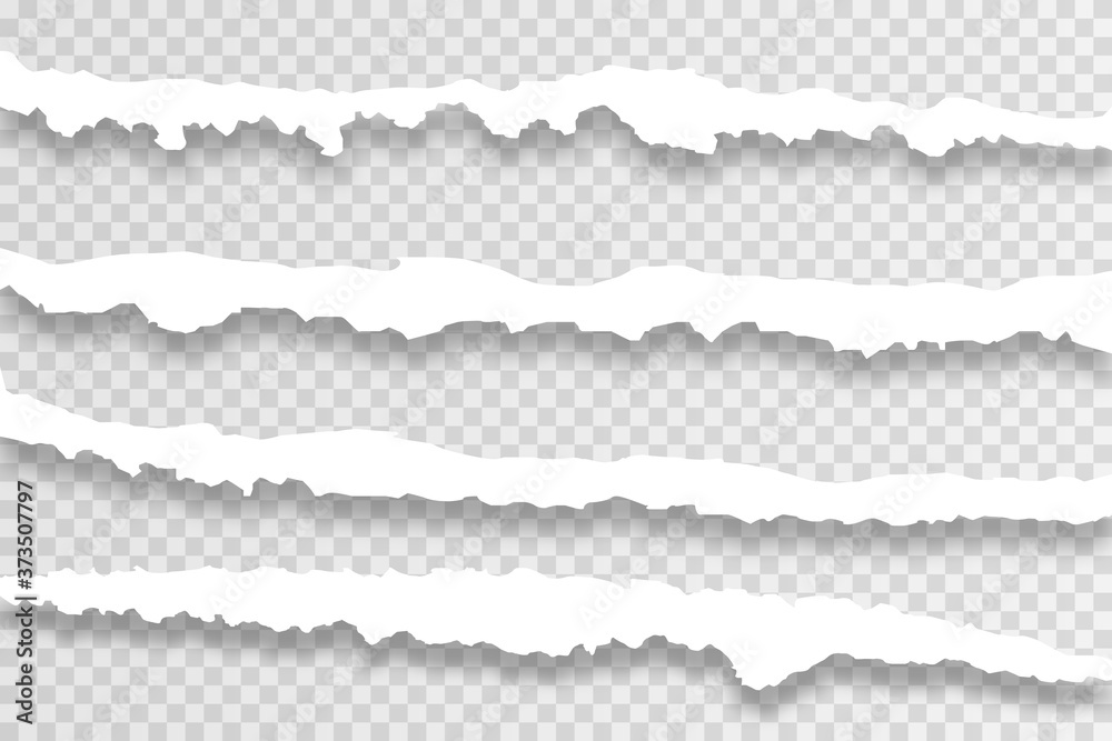 Transparent realistic ripped paper shadow set. piece of torn, white ...