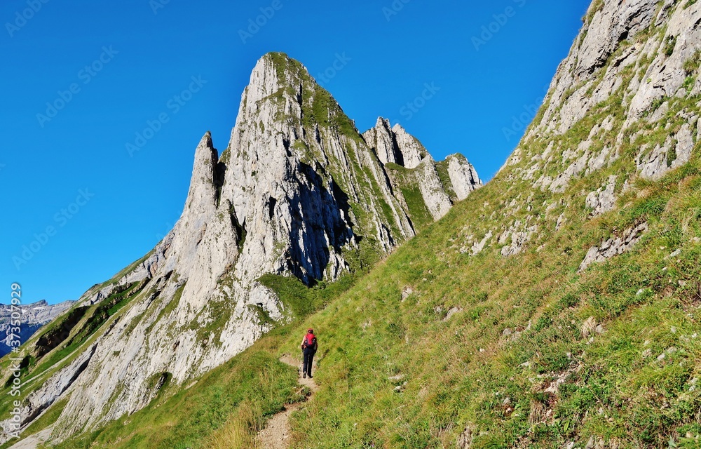 Fototapeta premium Wandern im Alpstein, Altenalptürm, Ostschweiz