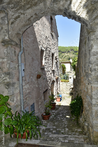 A narrow street among the old houses of Lenola  a medieval village in the Lazio region.