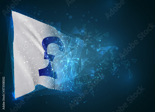  vector flag, virtual abstract 3D object from triangular polygons on a blue background