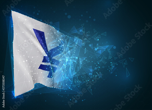  vector flag, virtual abstract 3D object from triangular polygons on a blue background