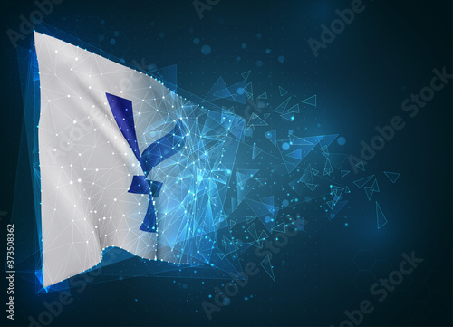  vector flag, virtual abstract 3D object from triangular polygons on a blue background