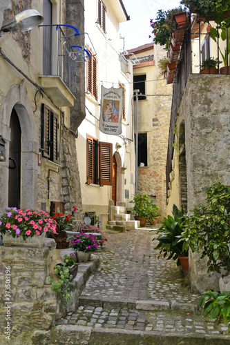 Fototapeta Naklejka Na Ścianę i Meble -  A narrow street among the old houses of Lenola, a medieval village in the Lazio region.