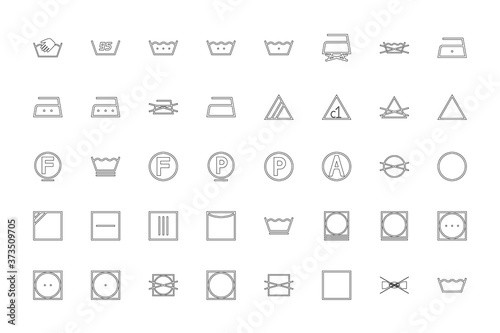 Wash sign Clothes care symbols black color set outline style image