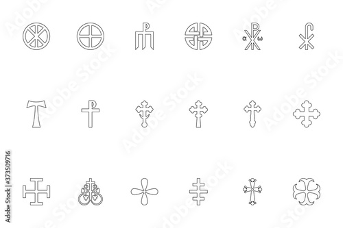 Religious cross black color set outline style image photo