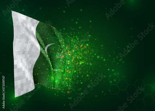 vector 3d flag on green background with polygons