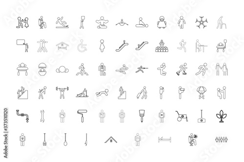 Stick figure black color set solid style image