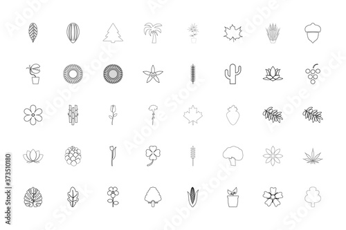 Nature plants black color set solid style image