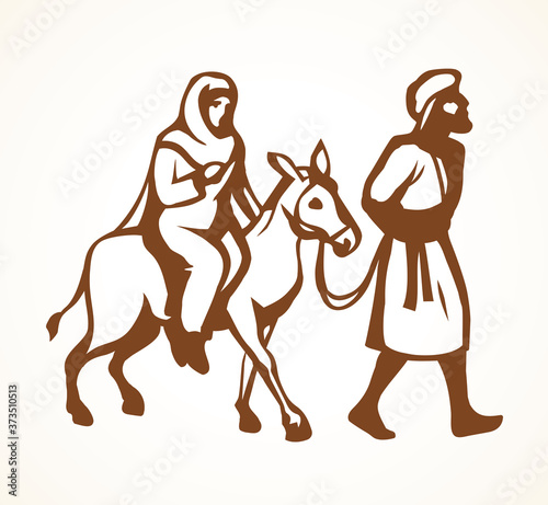 Joseph and Mary go to Bethlehem. Vector drawing