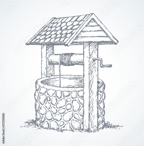 Ancient well. Vector drawing