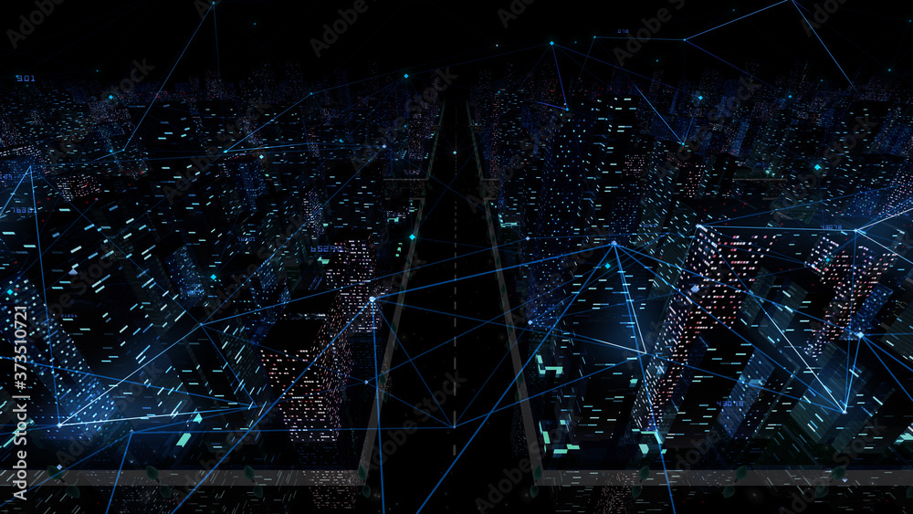 Digital City Network Building Technology Communication Data Business 3D illustration Background Digital City Network Building Technology Communication Data Business 3D illustration Background