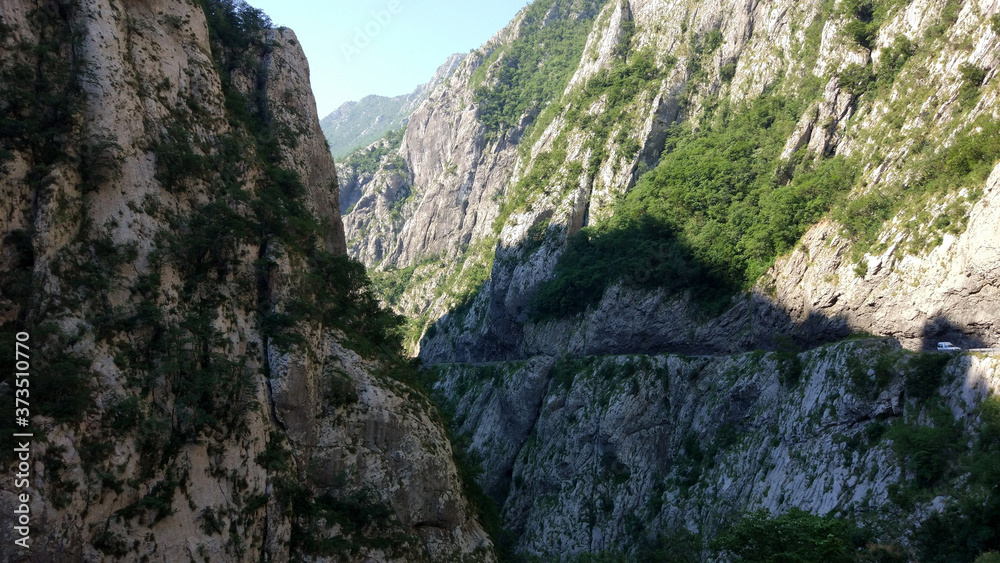 Gorge in the mountains of Montenegro on a sunny summer day