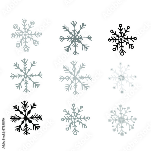 snowflake doodle set on the white background