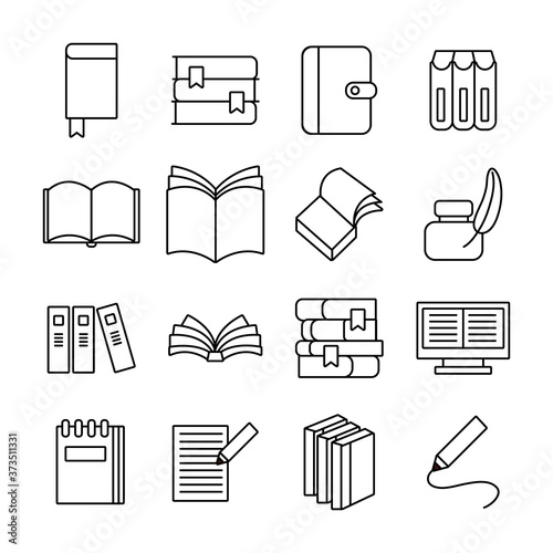 bundle of sixteen books literature set icons