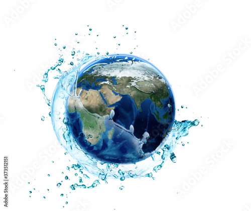 Water splash with earth planet