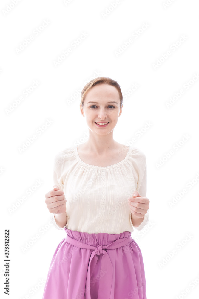 大喜びをする笑顔の若い女性