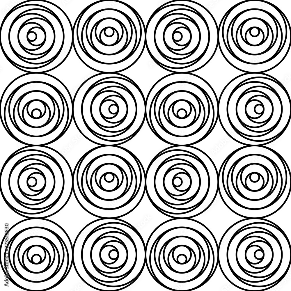 Monochrome seamless circle pattern - swirl ornament design.