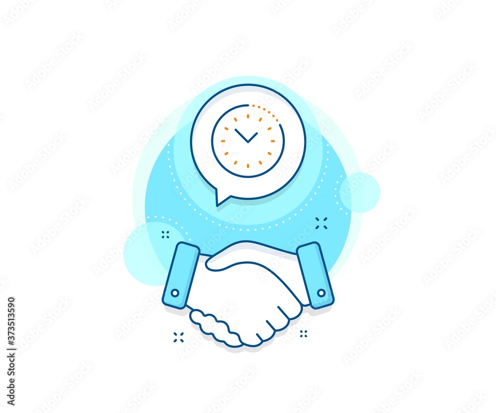 Clock sign. Handshake deal complex icon. Time management line icon. Watch symbol. Agreement shaking hands banner. Time management sign. Vector Clock sign. Handshake deal complex icon. Time management line icon. Watch symbol. Agreement shaking hands banner. Time management sign. Vector