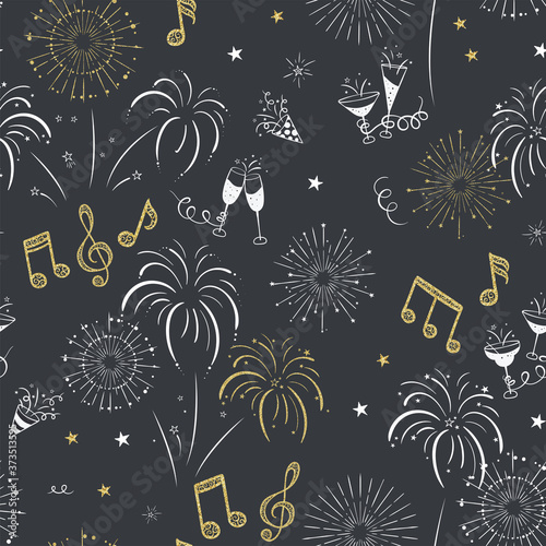 Fun hand drawn party seamless pattern with music notes, elegant background, great for textiles, banners, wallpapers, wrapping, New Years Eve - vector design