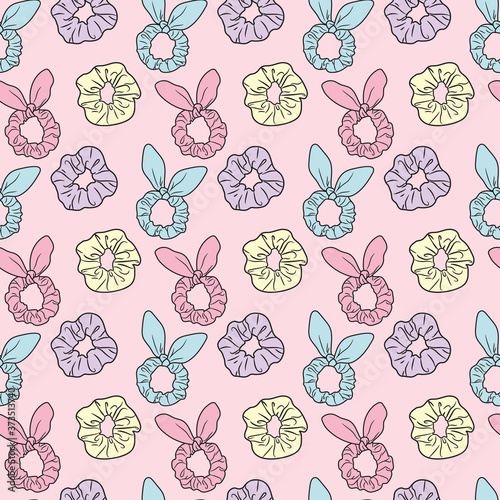 pastel scrunchies repeat pattern, hair tie seamless design, girly repeat pattern with scrunchy elements