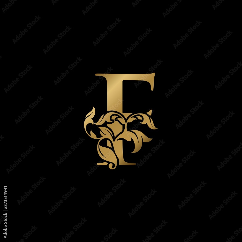 Golden Luxury F Letter Initial Logo Icon, Monogram Ornate Nature Floral Leaf Letter Logo Design Golden Luxury F Letter Initial Logo Icon, Monogram Ornate Nature Floral Leaf Letter Logo Design