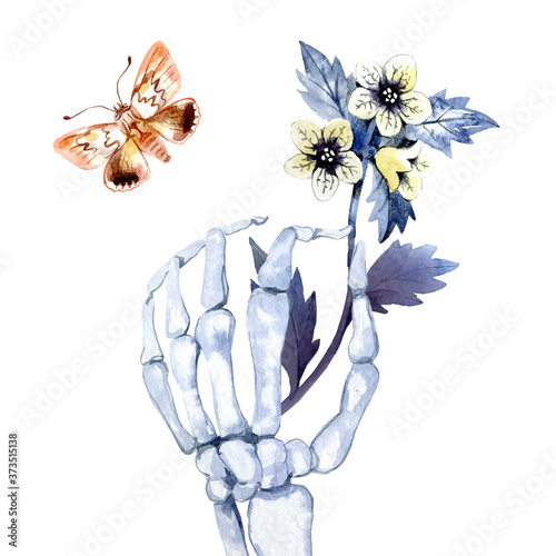 Watercolor Happy Halloween greeting card. Vector painted isolated mystery horror illustration on white background