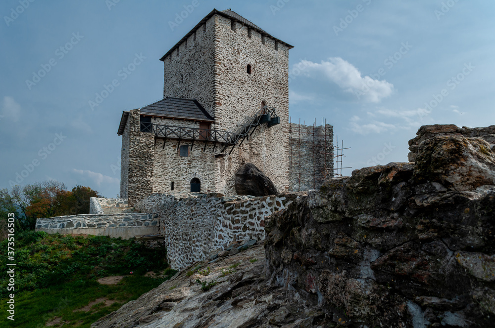 A view of the Vrsac Castle under reconstruction. Medieval fortress.