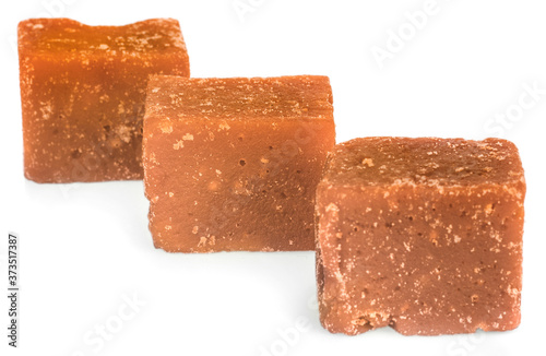 palm sugar or Jaggery on white background photo