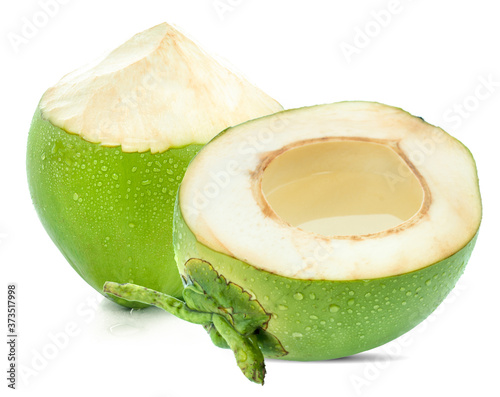 water drop green coconut isolated on white background