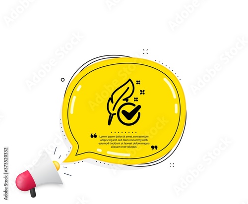 Hypoallergenic tested icon. Quote speech bubble. Feather sign. No synthetic symbol. Quotation marks. Classic hypoallergenic tested icon. Vector
