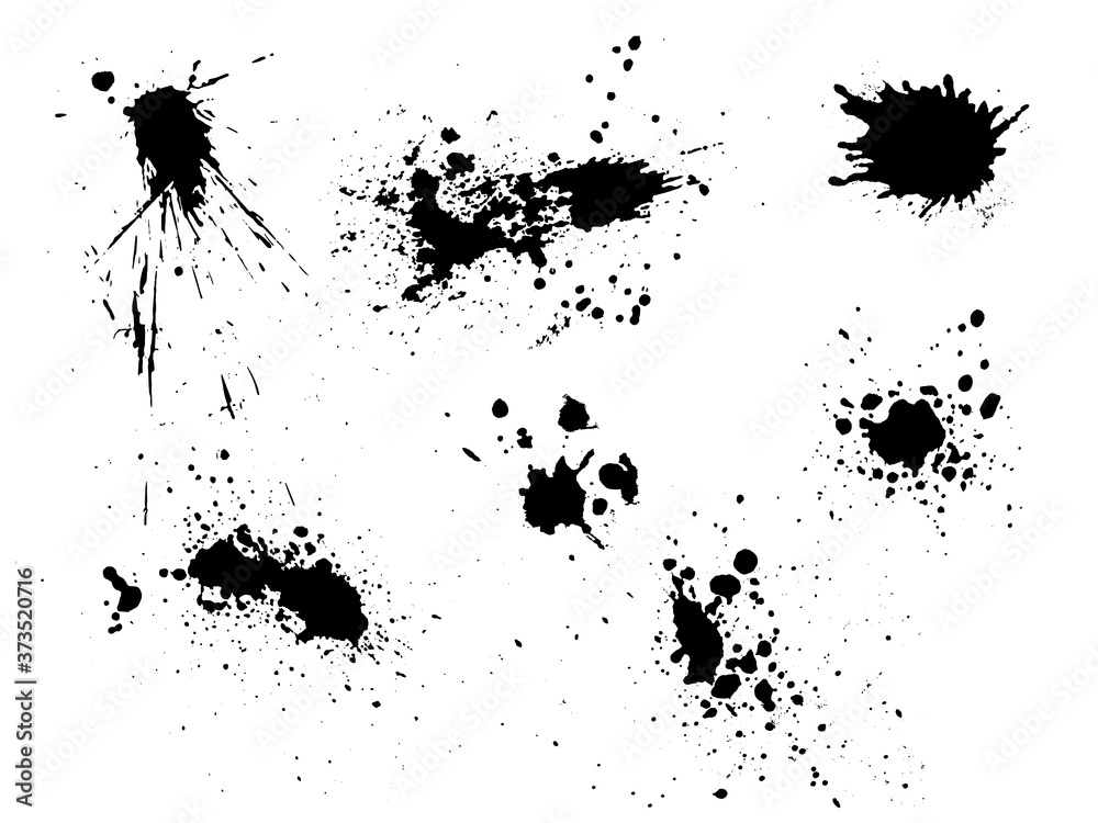 Fototapeta premium Vector black and white ink splash, blot and brush stroke, spot, spray, smudge, spatter, splatter, drip, drop, ink blob Grunge textured elements for design, background.