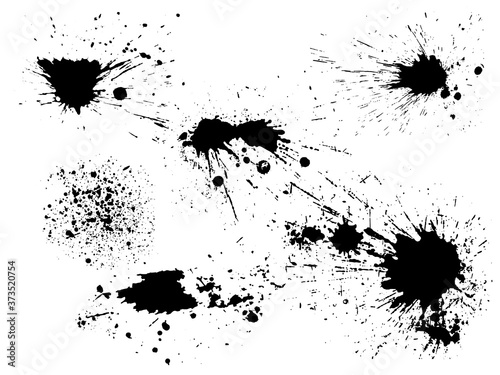 Vector black and white ink splash, blot and brush stroke, spot, spray, smudge, spatter, splatter, drip, drop, ink blob Grunge textured elements for design, background.