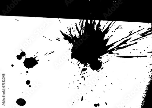 Vector black and white background with ink splash, blot and brush stroke, spot, spray, smudge, spatter, splatter, drip, drop, ink blob Grunge textured elements for design, background.