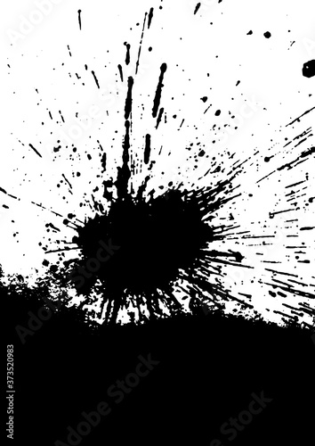 Vector black and white background with ink splash, blot and brush stroke, spot, spray, smudge, spatter, splatter, drip, drop, ink blob Grunge textured elements for design, background.