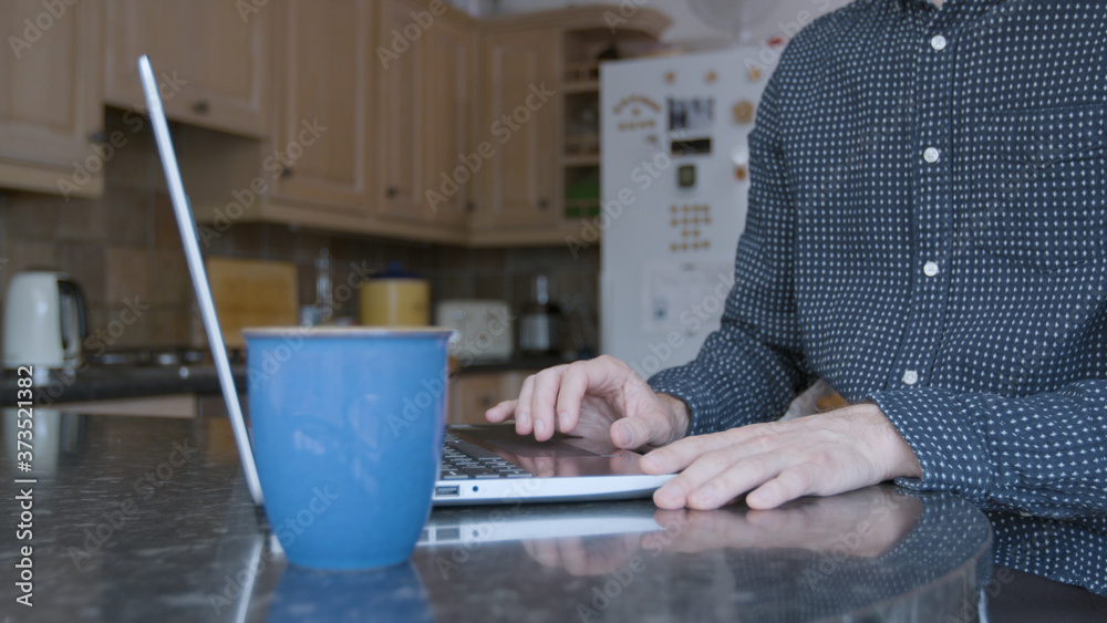 Male professional working from home in the kitchen