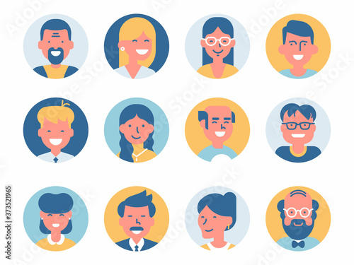 Various vector round abstract avatar icons. Different characters portraits. Ideal for social media and business presentations, UI, UX, graphic and web design, applications and interfaces